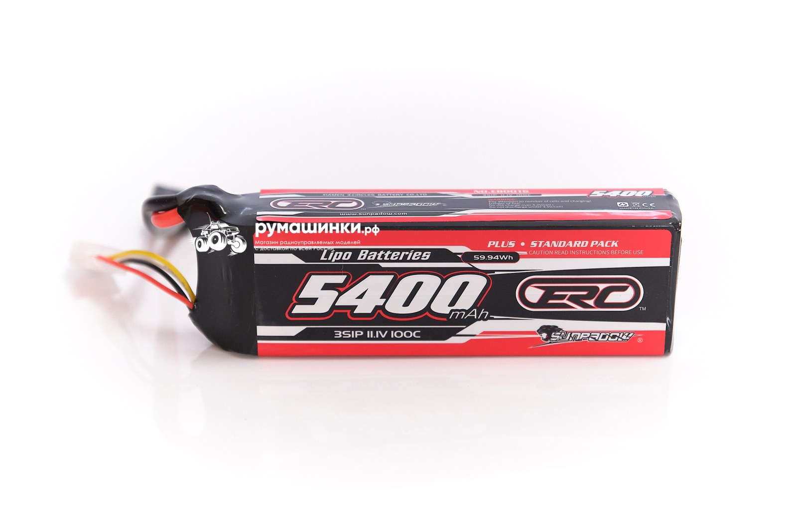 АККУМУЛЯТОР LI-PO 11.1V SUNPADOW ERC PLUS 11.1V 5400MAH 100C (РАЗЪЕМ TRX)  Купить с доставкой